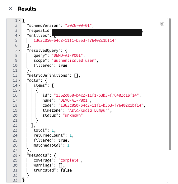 MCP Inspector search_plants result panel showing a matched Plant ID